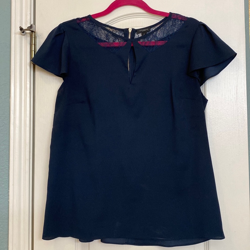 Navy Blue. Ann Taylor short sleeved blouse. Size 10
